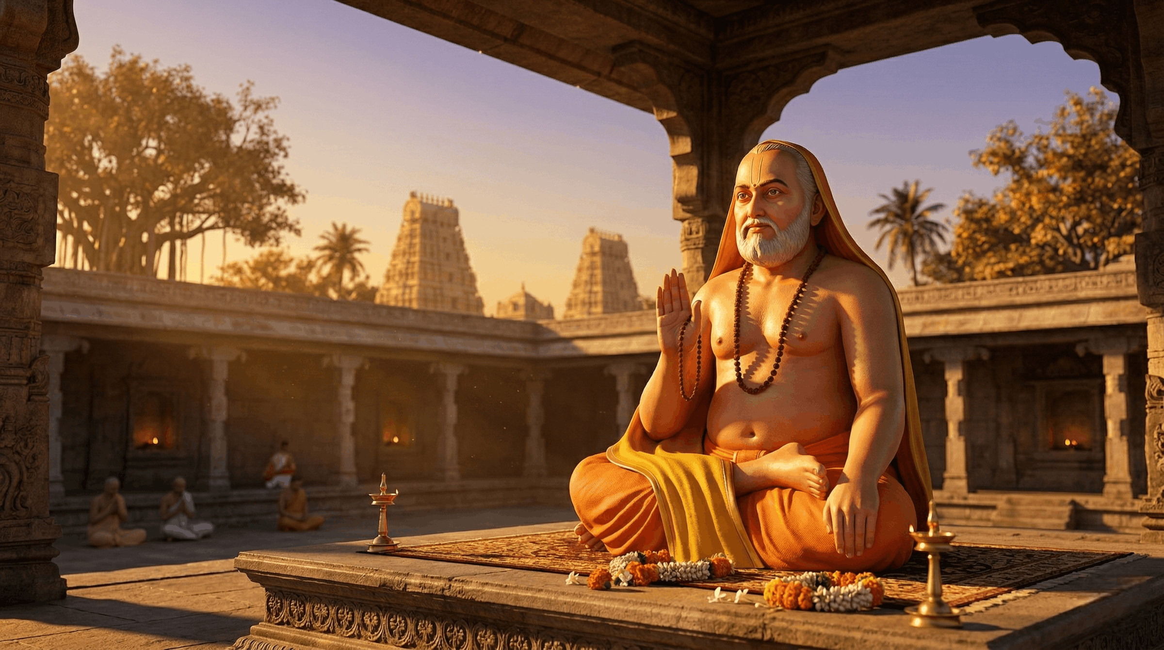 A devotee using a smartphone to complete their Mantralayam Online Room Booking 2026