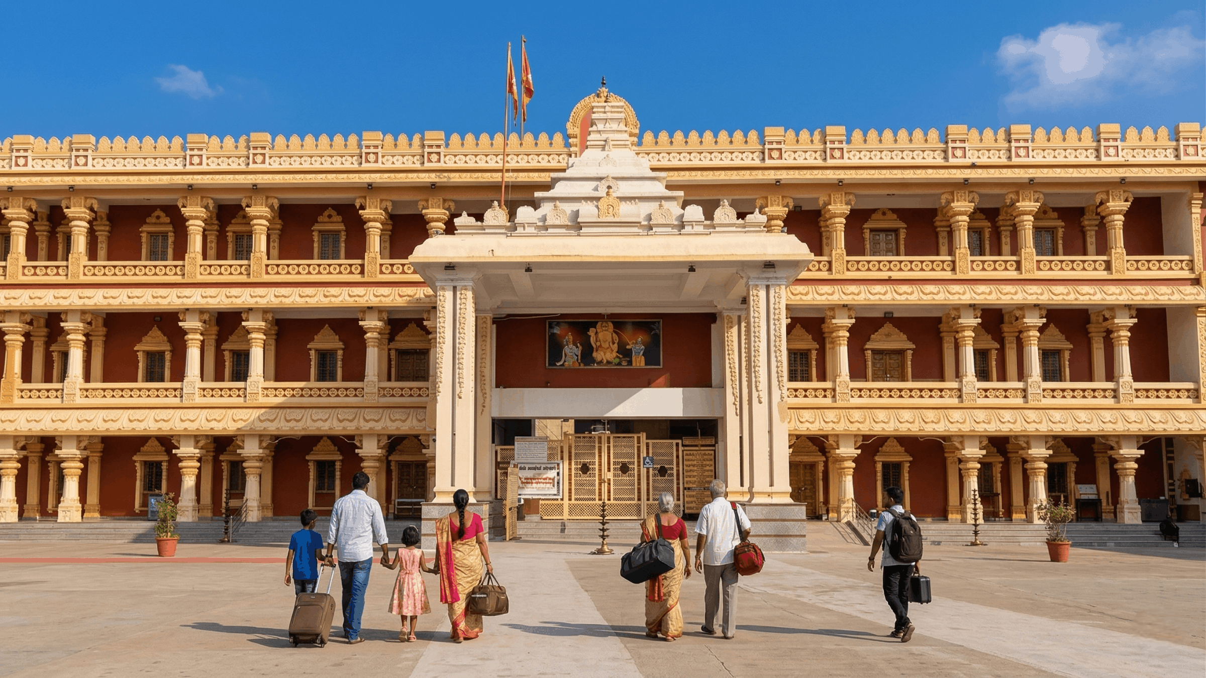 Exterior view of the official SRS Matha guest house forMantralayam Online Room Booking 2026
