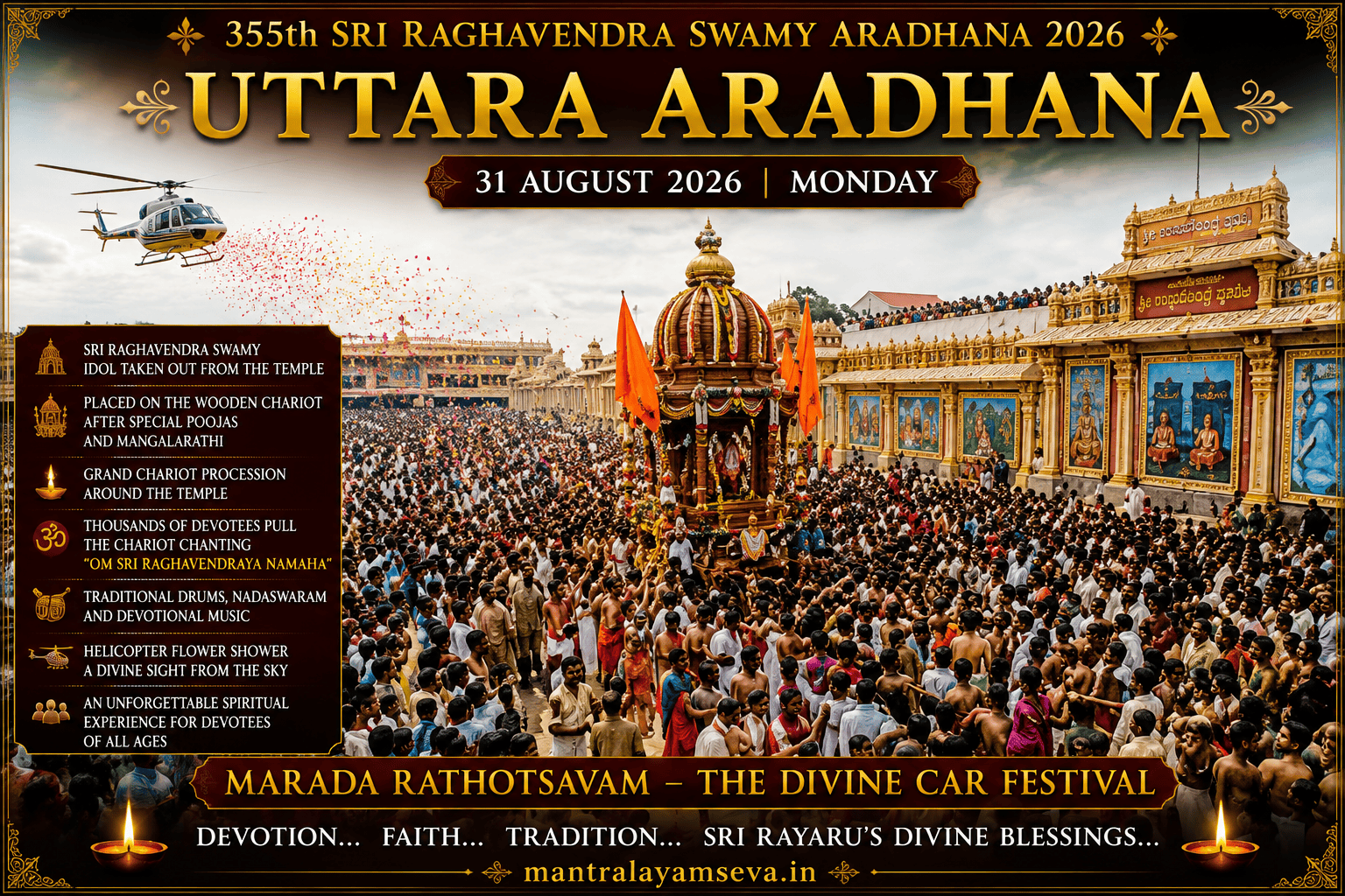 Crowds gathering for Raghavendra Swamy Aradhana 2026 in Mantralaya
